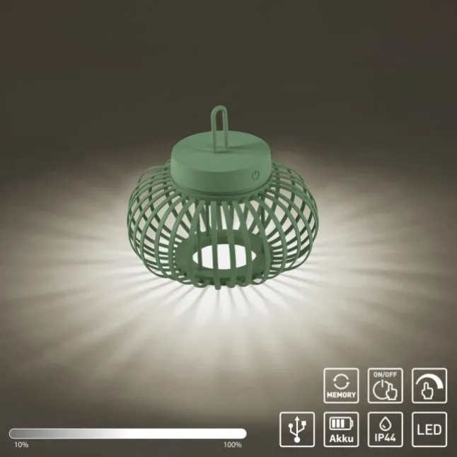 LED Tischleuchte D=25cm grün Akkulampe USB IP44 dimmbar per Touch