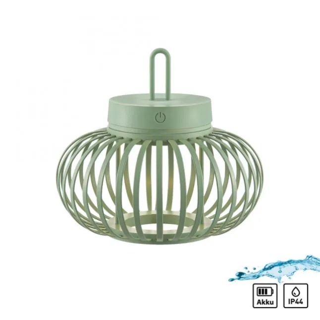 LED Tischleuchte D=25cm grün Akkulampe USB IP44 dimmbar per Touch