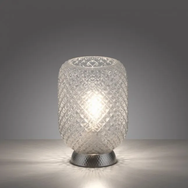 LED Tischleuchte silber Lichtspiel geriffelt Klarglas Schnurschalter