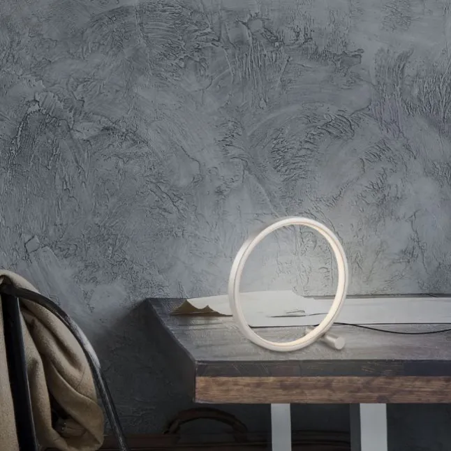 LED Tischleuchte silber ring minimalistisch Schnurschalter Beistellampe