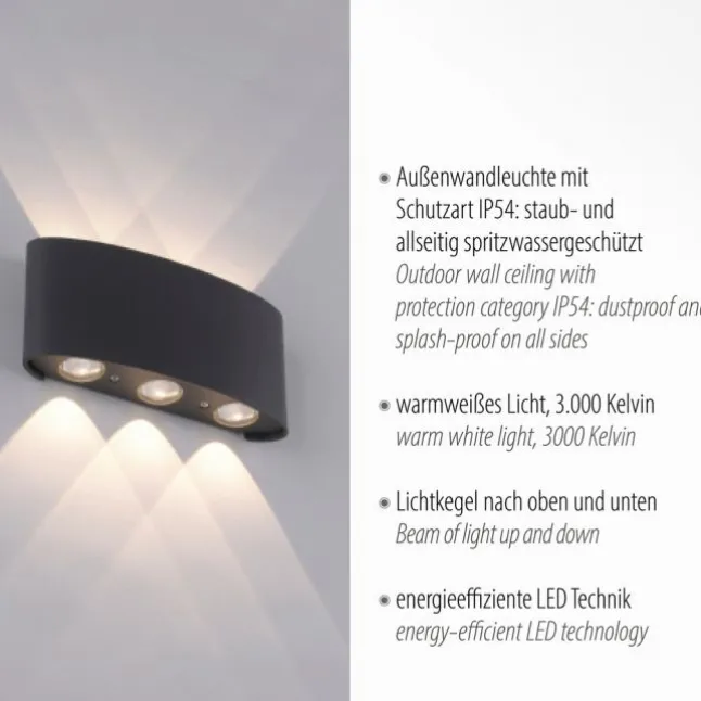 LED Wandlampe 6 flammig anthrazit farbig Außenlampe Innenlampe dekorativ