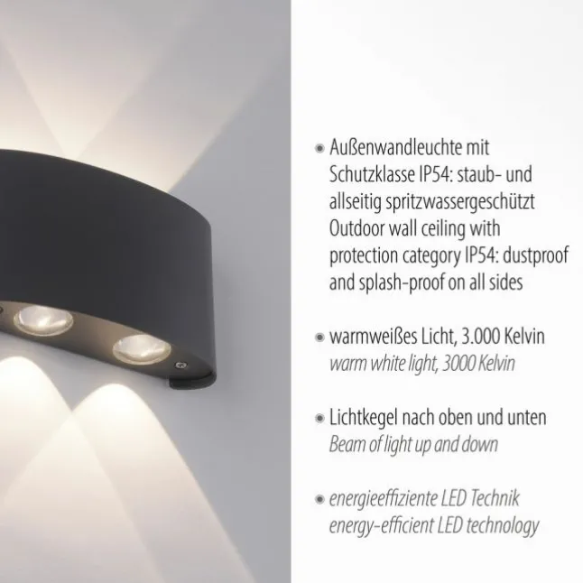 LED Wandlampe 4 flammig anthrazit farbig Außenlampe Innenlampe dekorativ