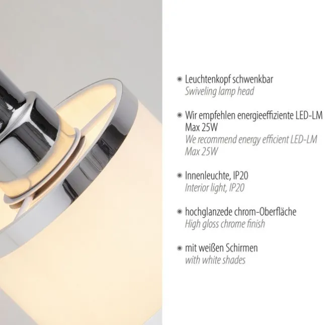 LED Wandleuchte 1 flammig chrom glänzend drehbar Kippschalter