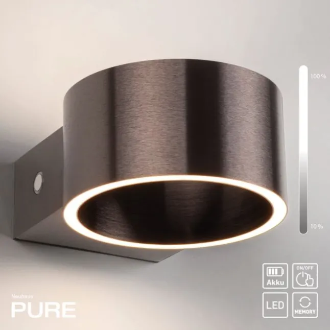 Paul Neuhaus Akku Wandleuchte PURE Clipse dark metal brown