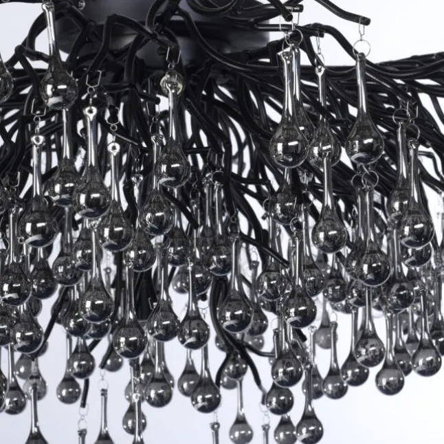 Paul Neuhaus Deckenleuchte ICICLE, schwarz, Kristallanhänger, 14-flammig