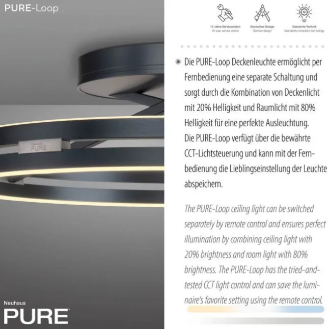 Paul Neuhaus LED Deckenleuchte PURE Loop mystic grey Fernbedienung