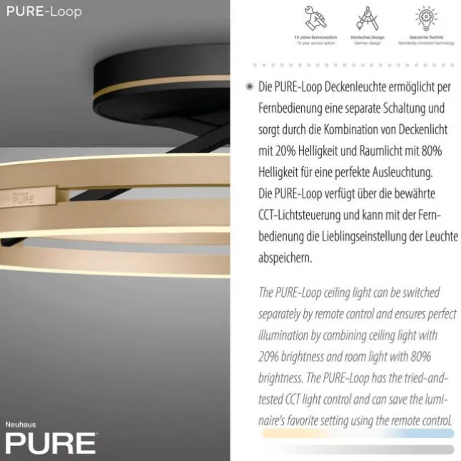 Paul Neuhaus LED Deckenleuchte PURE Loop black-pearl/ivory-gold Fernbedienung