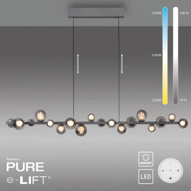 Paul Neuhaus LED Pendelleuchte PURE E-Popup,platin (grau), elektrisch höhenverstellb., dimmbar