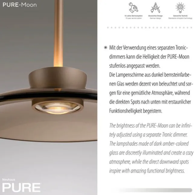Paul Neuhaus LED Pendelleuchte PURE Moon bronce 3 flammig Lift dimmbar