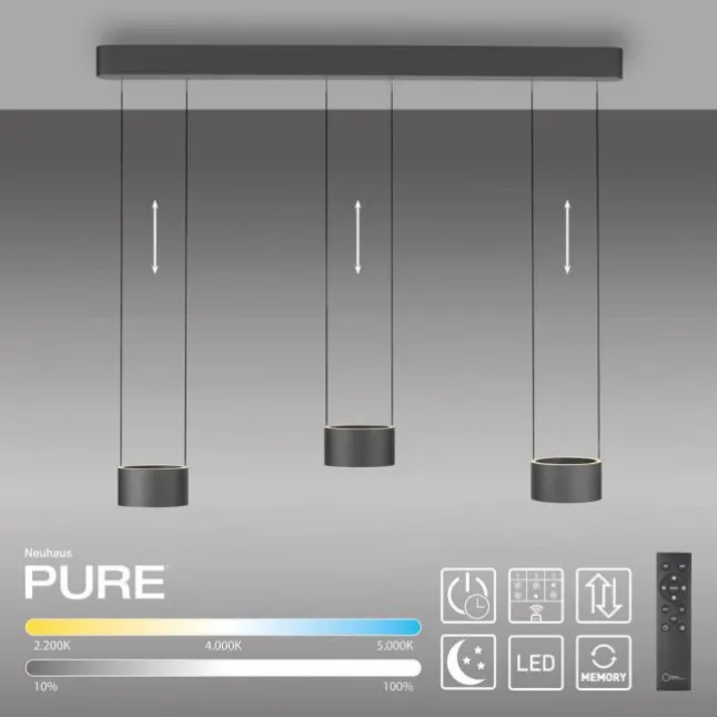 Paul Neuhaus LED Pendelleuchte PURE Clipse, platin (grau), Fernbedienung, Comfort Lift, Memoryfunktion