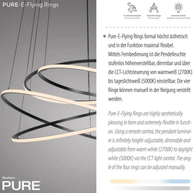 Paul Neuhaus LED Pendelleuchte PURE E-Flying Rings mystic grey (grau) elektrisch