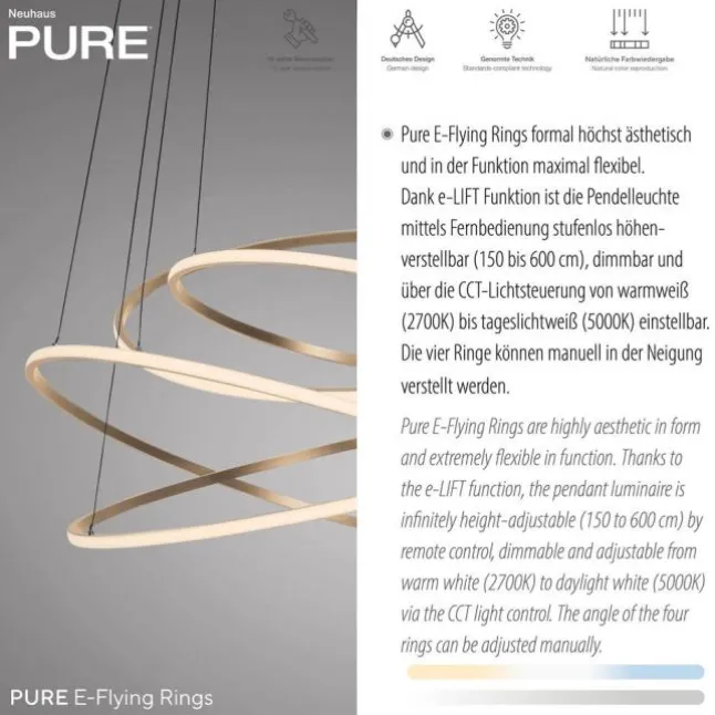 Paul Neuhaus LED Pendelleuchte PURE Flying Rings,bronce