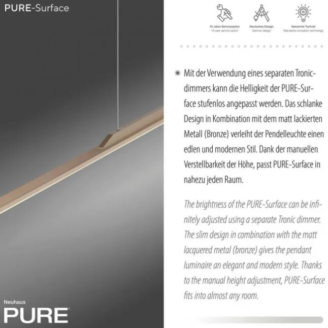 Paul Neuhaus Pendelleuchte PURE Surface bronce 125x25 höhenverstellbar