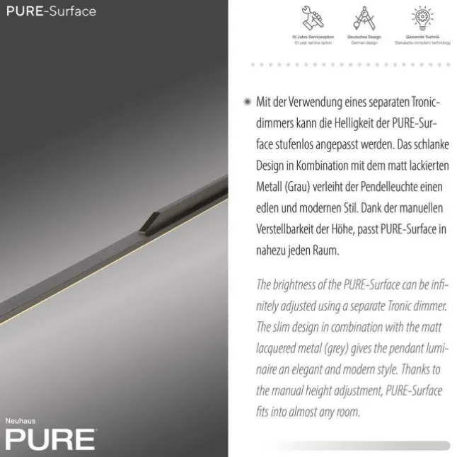 Paul Neuhaus Pendelleuchte PURE Surface platin (grau) 160x25 höhenverstellbar