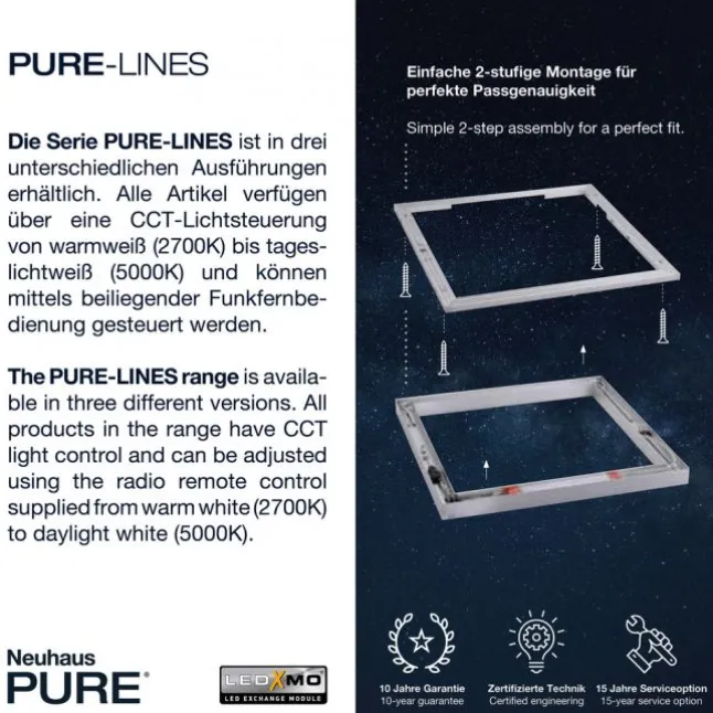 Paul Neuhaus PURE Lines Square LED Deckenleuchte diamond, (alu) Frame 110x30cm dimmbar