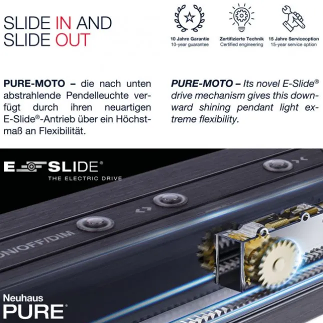 Paul Neuhaus PURE Moto e-SLIDE® platin (grau) elektrisch ausfahrbar Pendelleuchte
