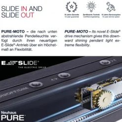 Paul Neuhaus PURE Moto e-SLIDE® diamond (alu) elektrisch ausfahrbar Pendelleuchte