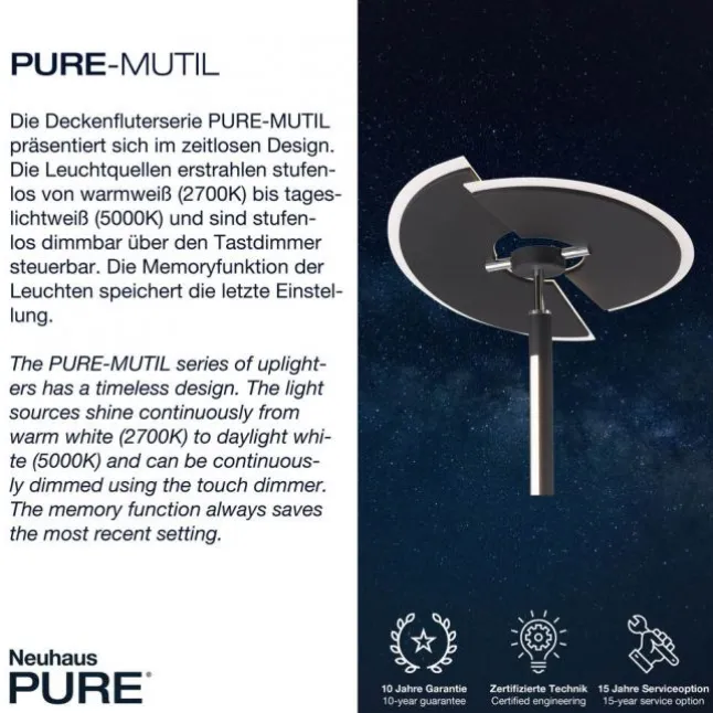 Paul Neuhaus PURE Mutil LED Deckenfluter diamond (siber farbig) Leselicht dimmbar
