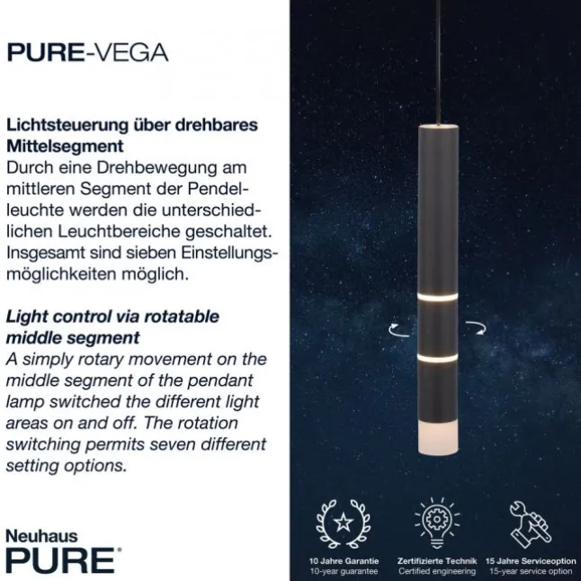 Paul Neuhaus PURE Vega LED Pendelleuchte schwarz 3 flammig mit Lichtmodi
