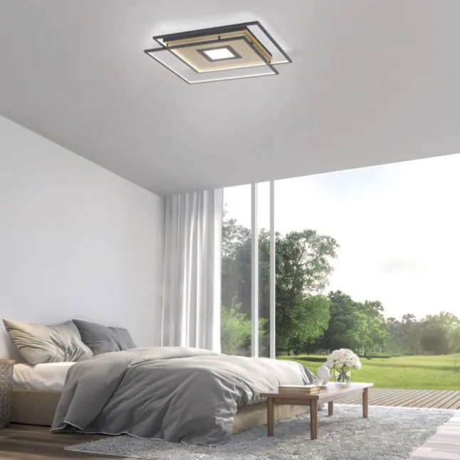 Paul Neuhaus, Q-AMIRA, LED-Deckenleuchte, schwarz-messing, Smart Home