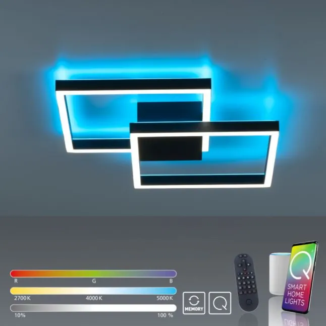 Paul Neuhaus Q MARKO LED Deckenleuchte Smart Home eckig schwarz dimmbar RGB
