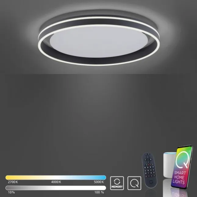 Paul Neuhaus, Q-VITO, LED-Deckenleuchte, anthrazit, Ø 59cm, rund, Smart Home