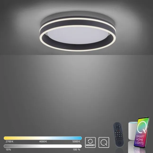 Paul Neuhaus, Q-VITO, LED-Deckenleuchte, anthrazit, Ø 40cm, rund, Smart Home