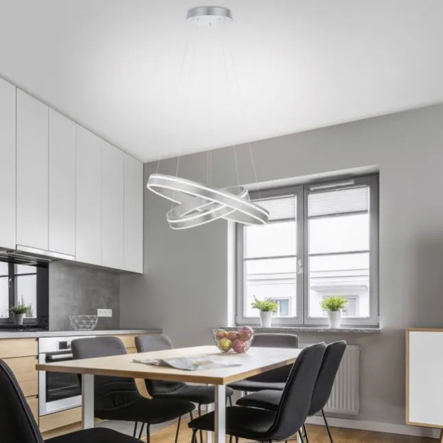 Paul Neuhaus Q VITO LED Hängelampe Smart Home silberfarbig rund doppel Ring Fernbedienung