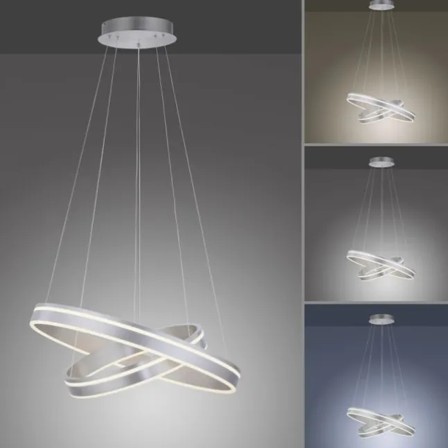 Paul Neuhaus Q VITO LED Hängelampe Smart Home silberfarbig rund doppel Ring Fernbedienung