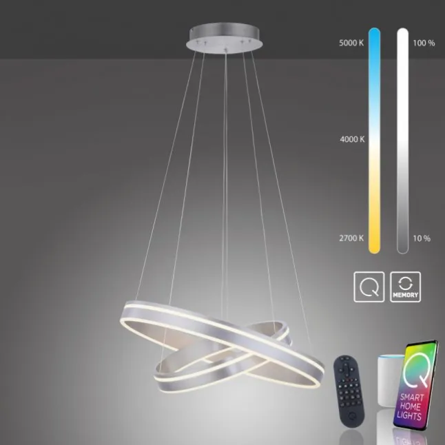 Paul Neuhaus Q VITO LED Hängelampe Smart Home silberfarbig rund doppel Ring Fernbedienung
