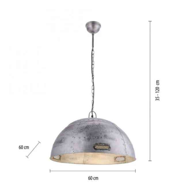 Pendelleuchte, Eisen, halbrunder Leuchtschirm, E27, Ø 60cm, rustikal