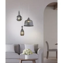 Pendelleuchte, Glas, rauchfarben, oval, Retro Stil, E27 Fassung, modern