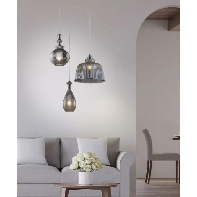 Pendelleuchte, Glas, rauchfarben, oval, Retro Stil, E27 Fassung, modern