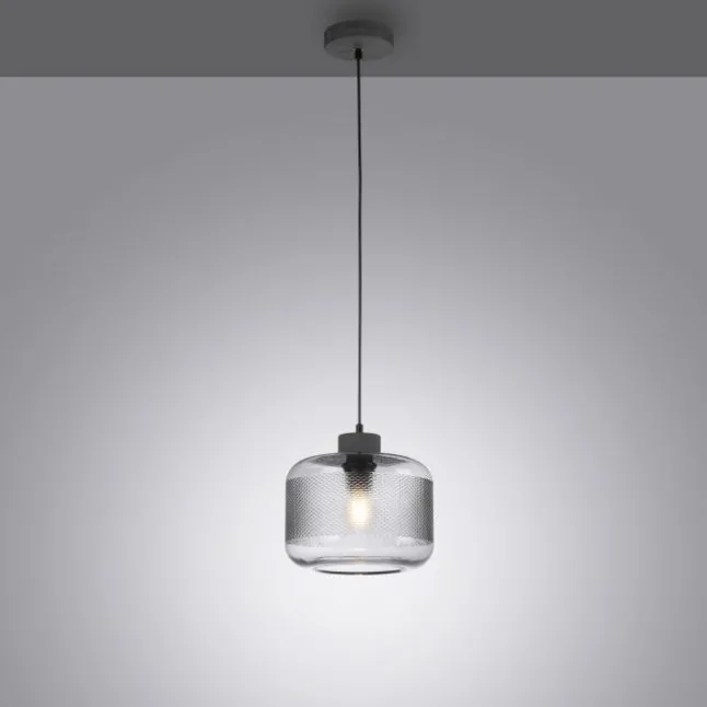 Pendelleuchte stahl, rauchfarbiges Glas