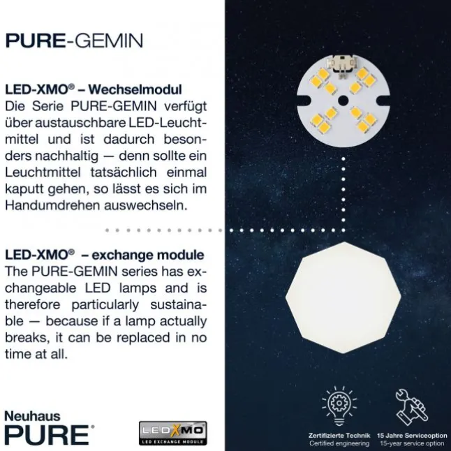 PURE Gemin LED-Pendelleuchte, Aluminium, gebürstet, höhenverstellbar