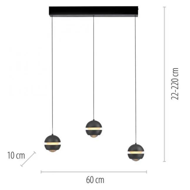 Schöner Wohnen-Kollektion LED Pendellechte, schwarz, 3-flammig, Lift
