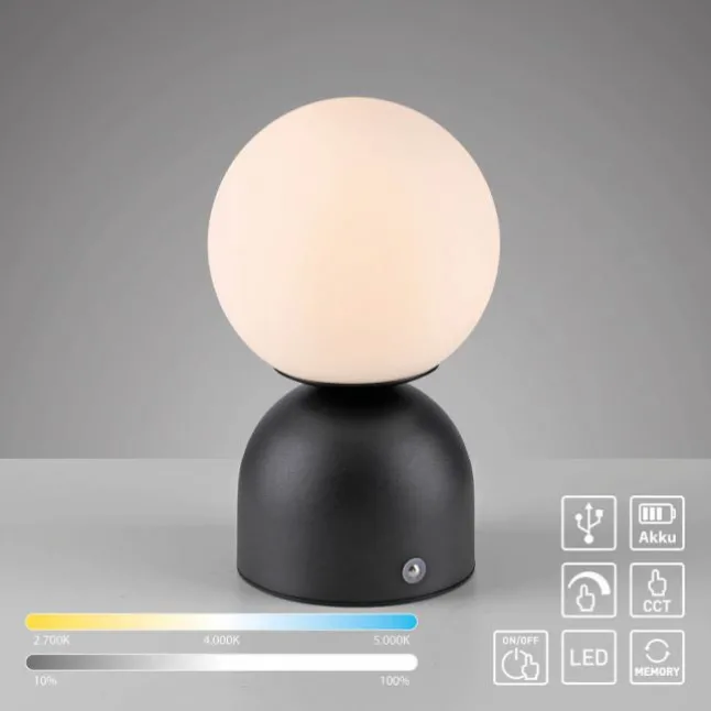 Schöner Wohnen-Kollektion LED Akku Tischleuchte RUDI, schwarz, USB-Ladekabel