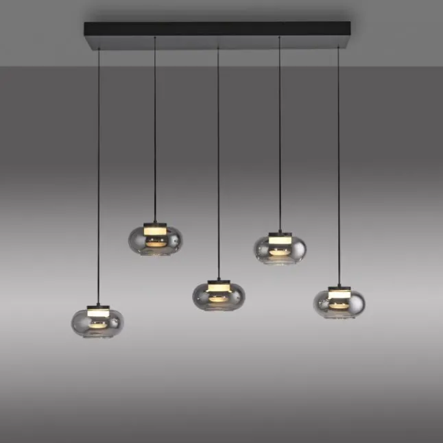 Schöner Wohnen-Kollektion Pendelleuchte SIA schwarz, 5-flammig, Rauchglas, dimmbar