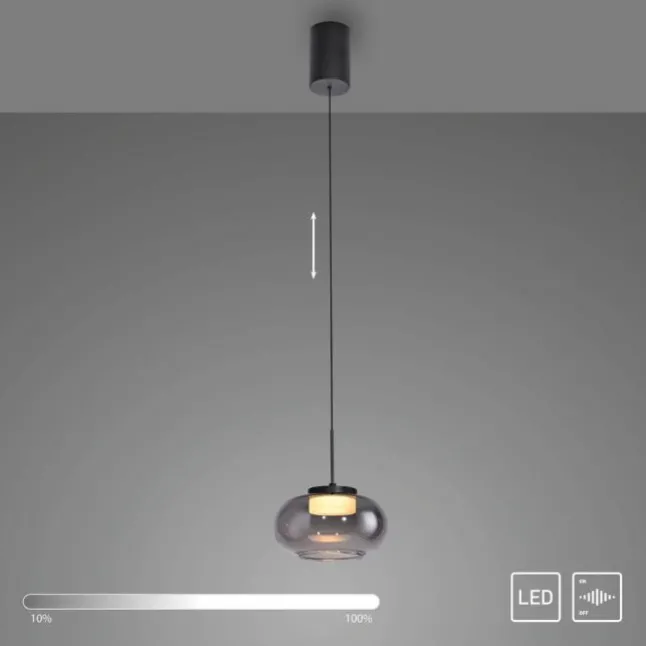 Schöner Wohnen-Kollektion Pendelleuchte SIA schwarz, Rauchglas, dimmbar