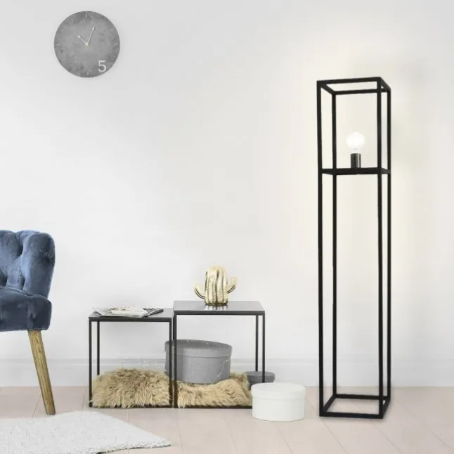 Stehleuchte, schwarz, Retro-Stil, moderne Cage-Optik, inkl. Fußschalter